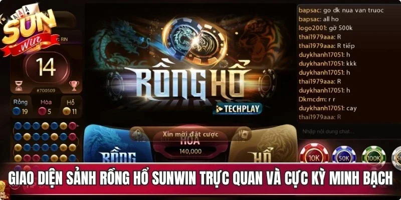 Giao diện sảnh Rồng Hổ Sunwin trực quan và cực kỳ minh bạch