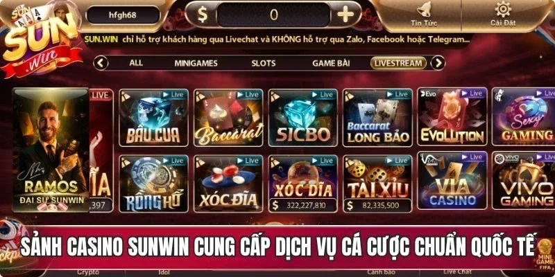 Sảnh casino Sunwin cung cấp dịch vụ cá cược chuẩn quốc tế