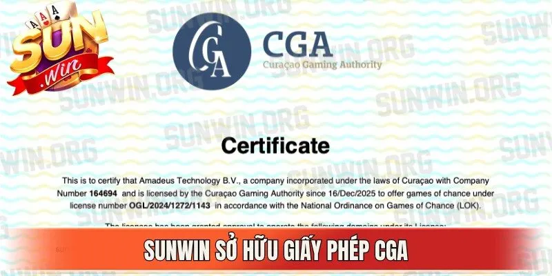 Sunwin sở hữu giấy phép CGA